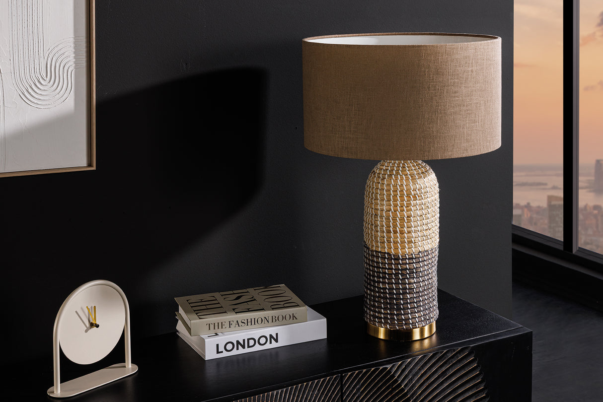 Table lamp ZEA 60cm gradient seagrass natural brown gold w/ lampshade rough linen brown