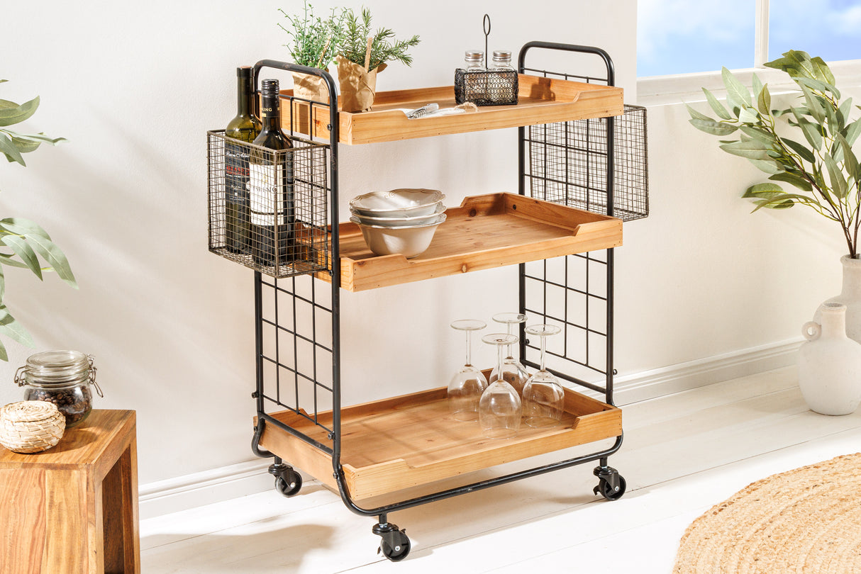 Trolley SEVEN SEAS 80cm w/ removable trays pine wood and painted iron