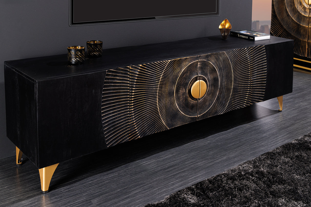 TV-Board GOLDEN SUNSET 180cm 3D Mangoholz schwarz
