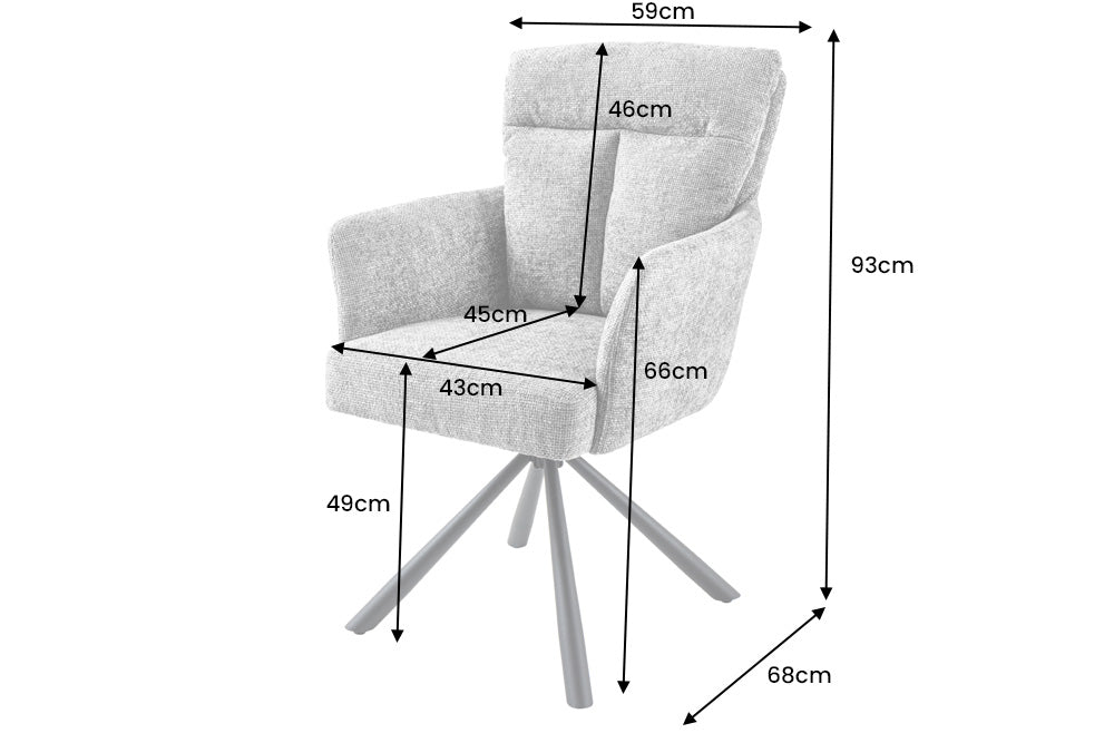 Swivel chair BIG GEORGE 360° with armrests textured fabric champagne greige
