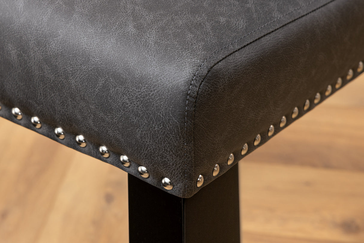 Chair CASTLE artificial leather vintage black w/ quilting in chesterfield style