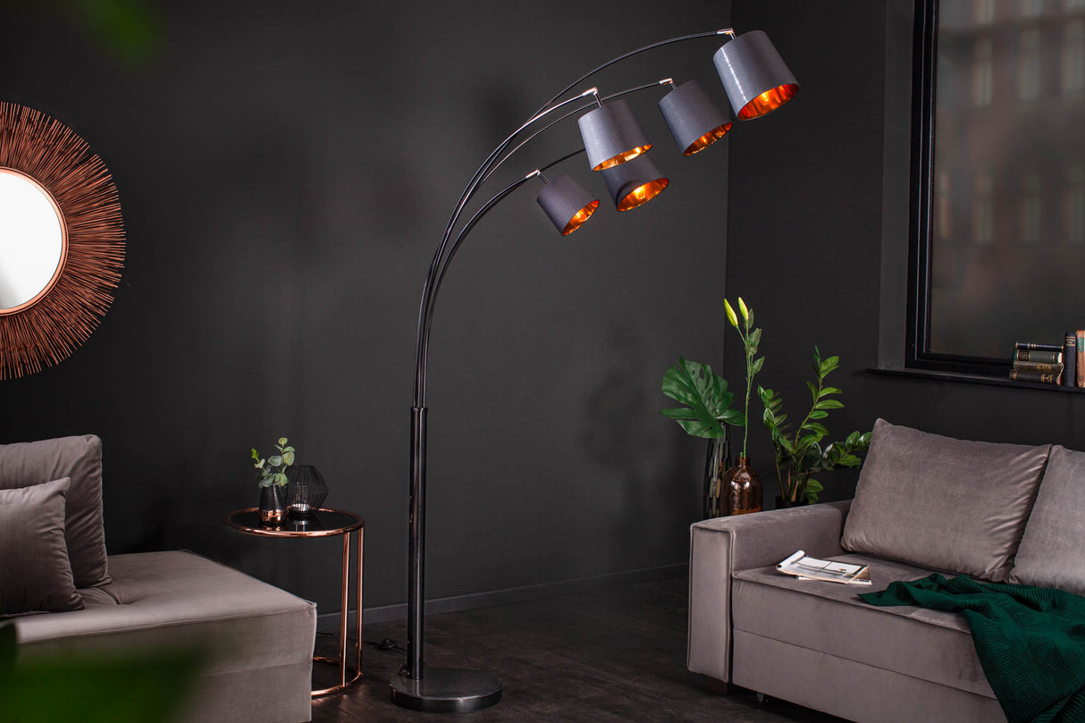 Stehleuchte LEVELS 202cm 5 Leinenschirme schwarz gold
