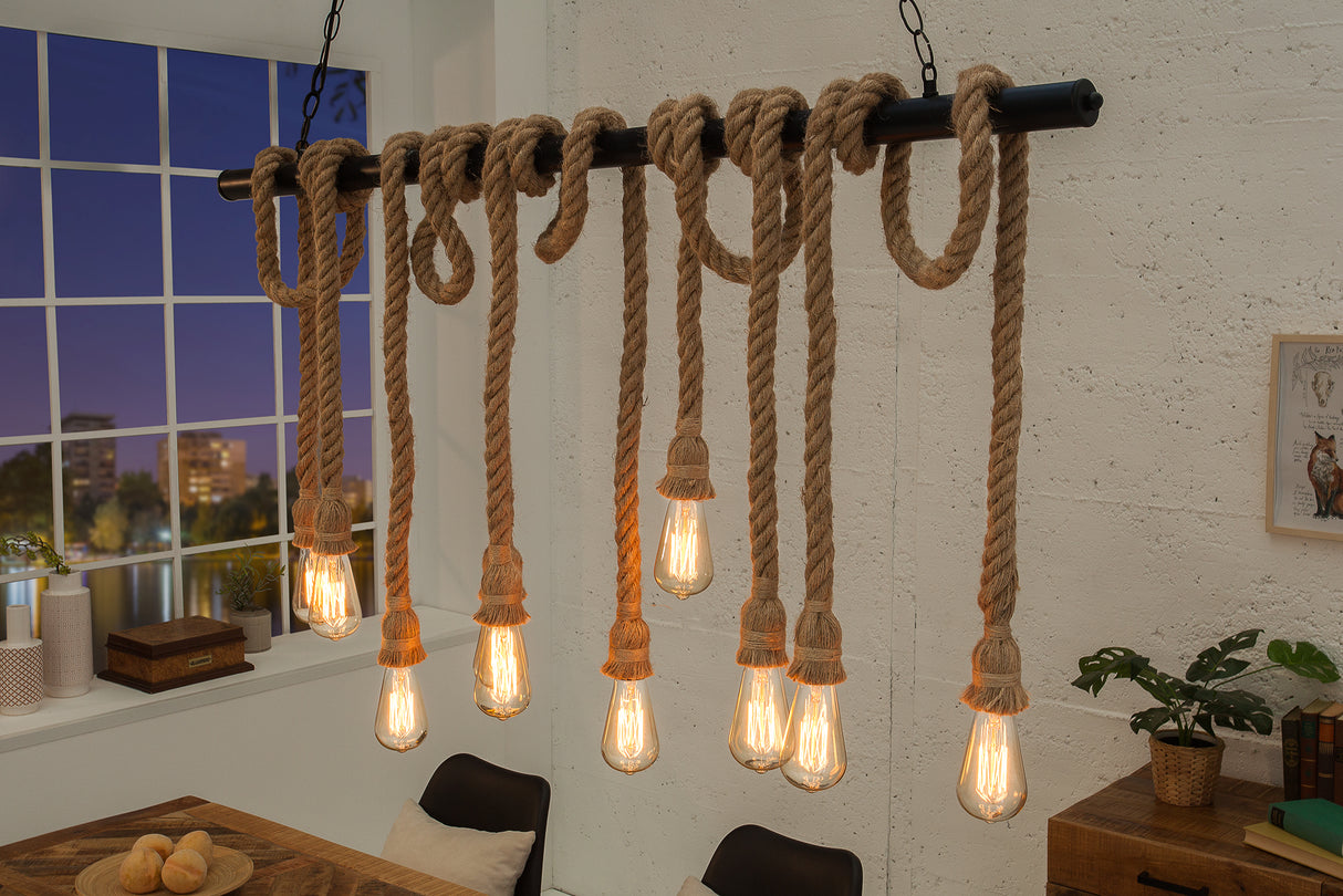 Pendant lamp SEVEN SEAS II 120cm for 10 bulbs abaca