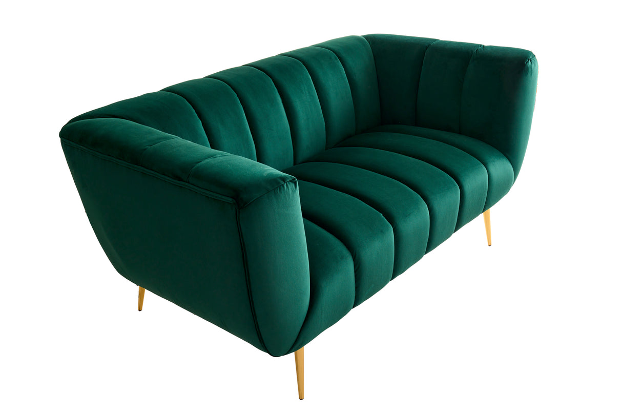 Sofa NOBLESSE 165cm 2-Sitzer Samt smaragdgrün mit goldenen Füßen