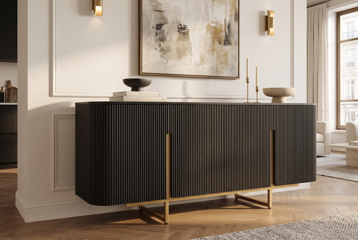 Sideboard GATSBY 160cm retro style mango wood black gold