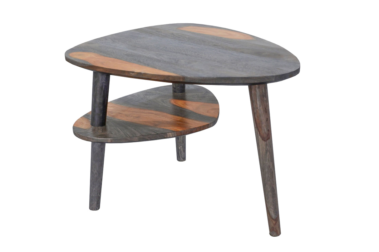Coffee table ORGANIC LIVING 55cm w/ storage space sheesham wood grey smoke finish