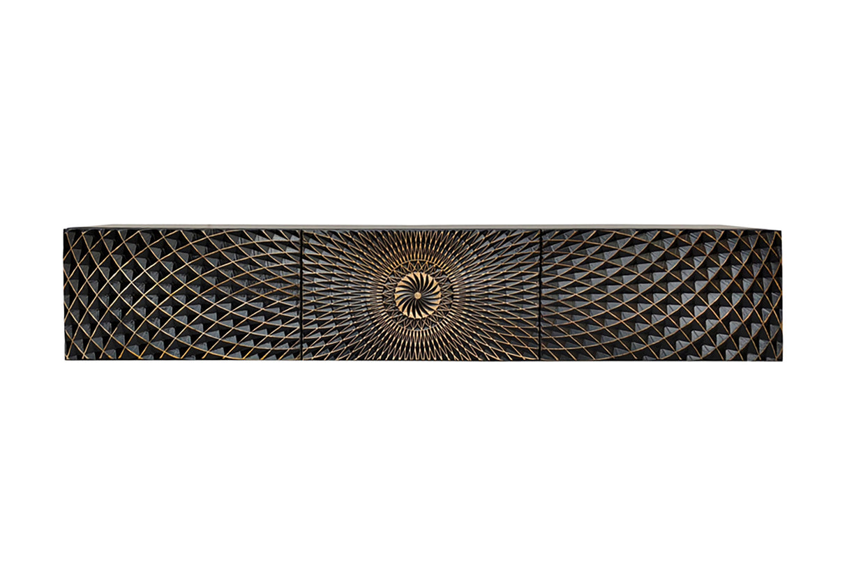 TV-Board ILLUSION 160cm 3D Mango Massivholz schwarz gold