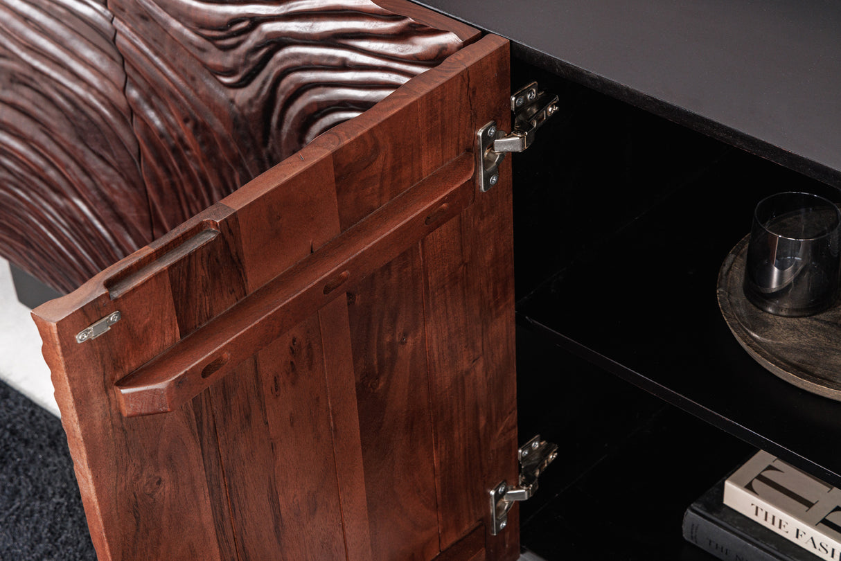 Sideboard FLUID 175cm 3D acacia wood black and dark walnut brown