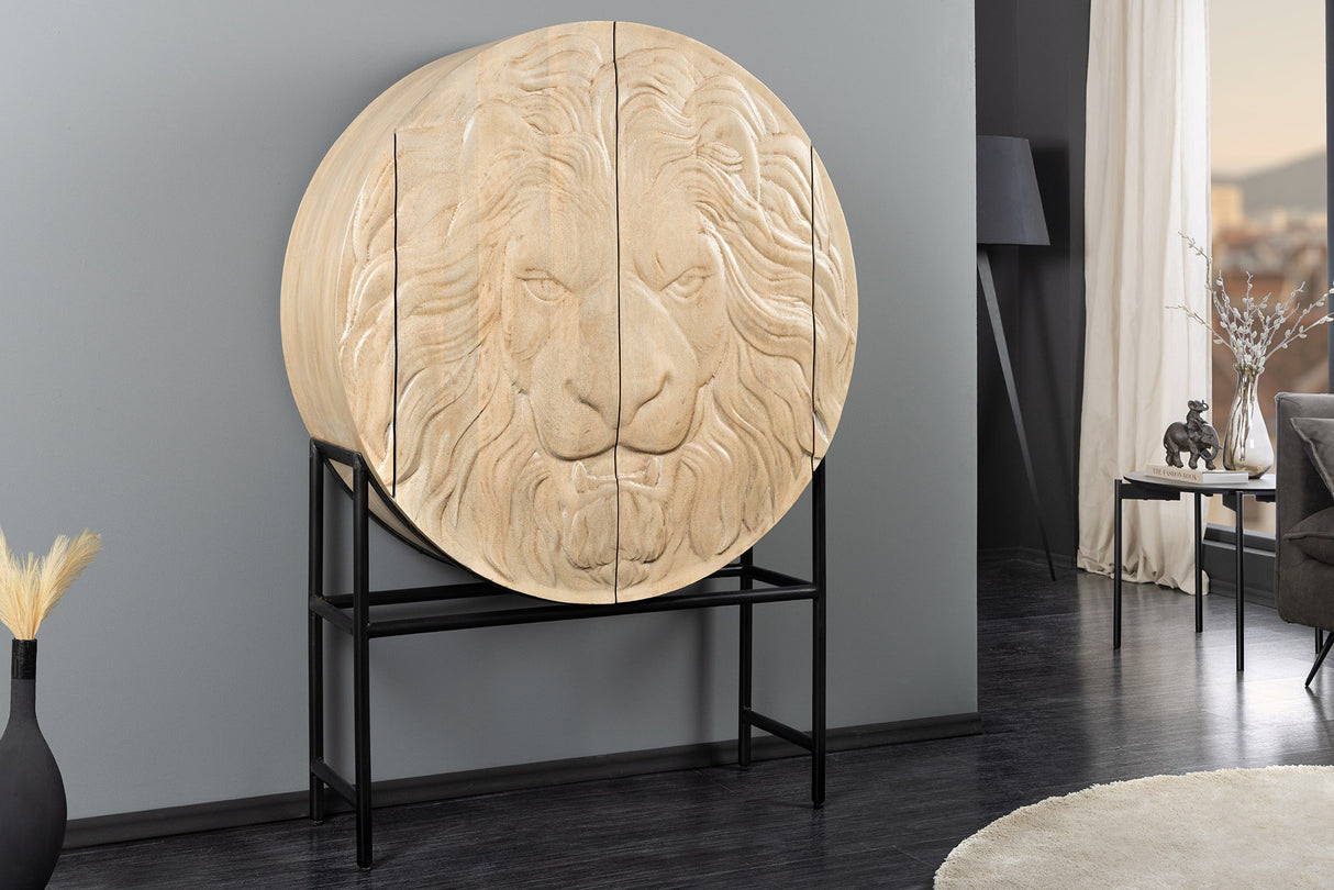 Highboard LION 140cm 3D mango wood white frame black