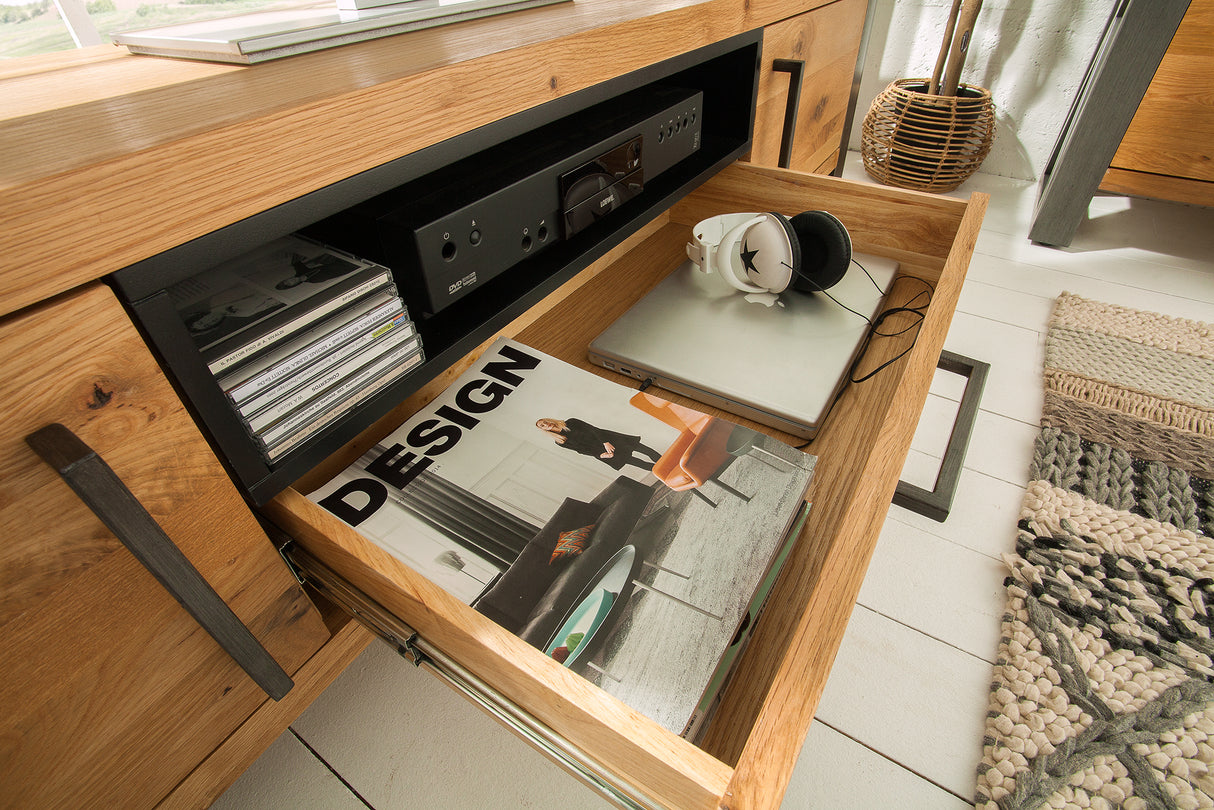 TV-Lowboard THOR 200cm wild oak wood industrial style