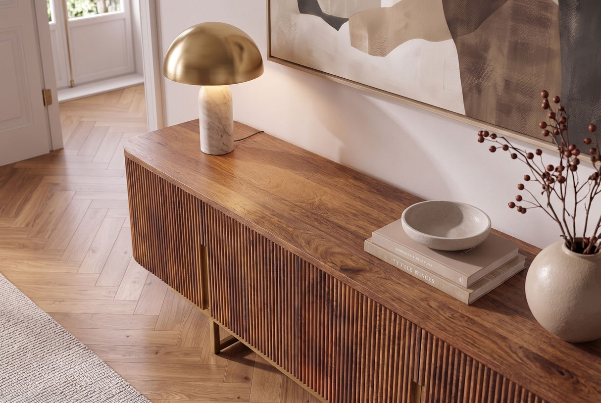TV-Board GATSBY 160cm Retro-Stil Mangoholz braun gold