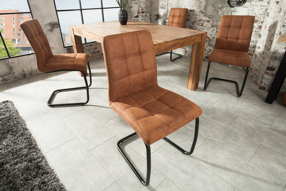 Cantilever chair MODENA microfibre vintage light brown with black iron legs