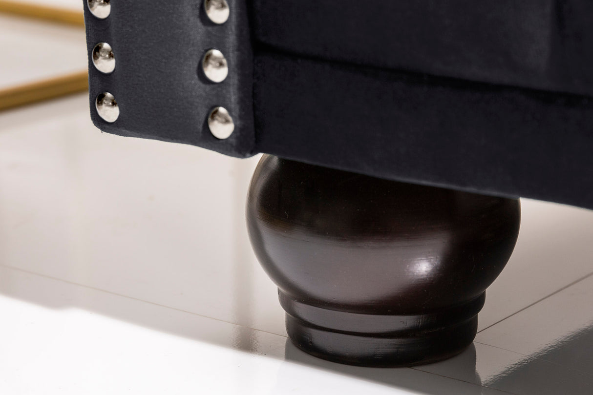 Sofa CHESTERFIELD 205cm spring core 3-seater velvet black