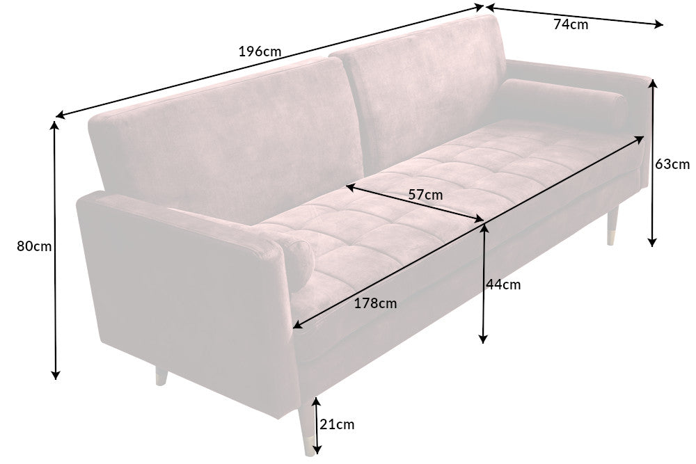 Sofa bed COUTURE 200cm micro velour dusky pink