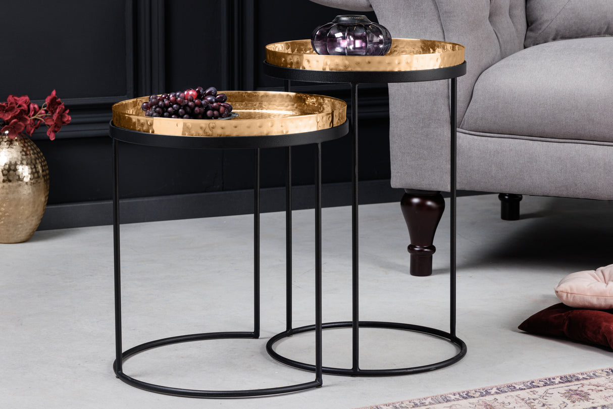 Beistelltisch ELEMENTS 2er Set abnehmbare Tabletts Hammerschlageffekt gold