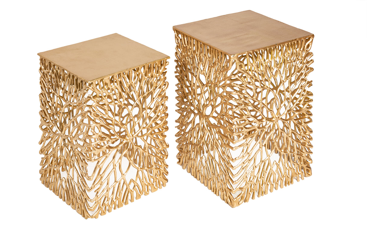 Side table LEAF 40-45cm set of 2 gold
