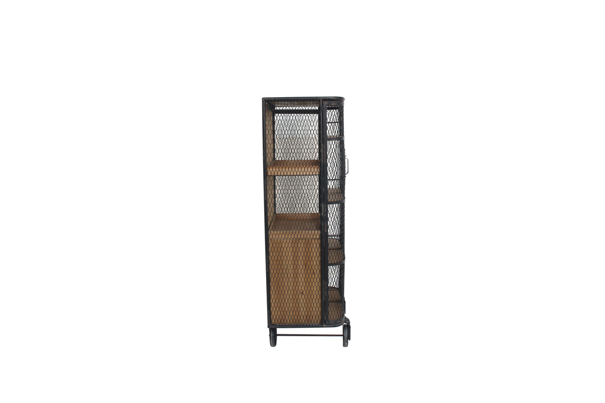 Display cabinet LOFT 145cm w/ wheels pine wood metal natural