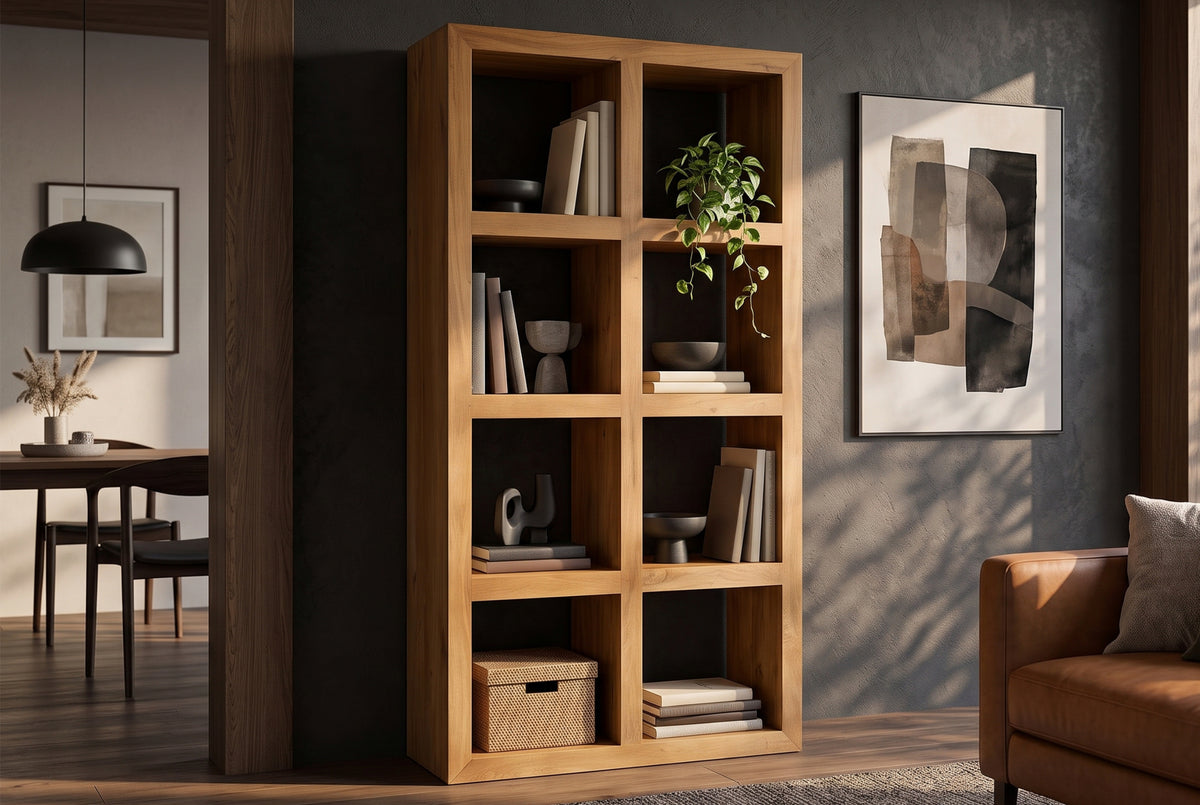 Shelf MAKASSAR 180cm 8 open compartments mango wood brown honey finish