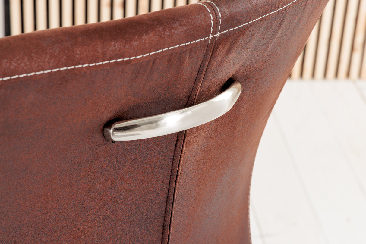 Cantilever chair SAMSON w/ silver handle and frame microfibre dark coffee