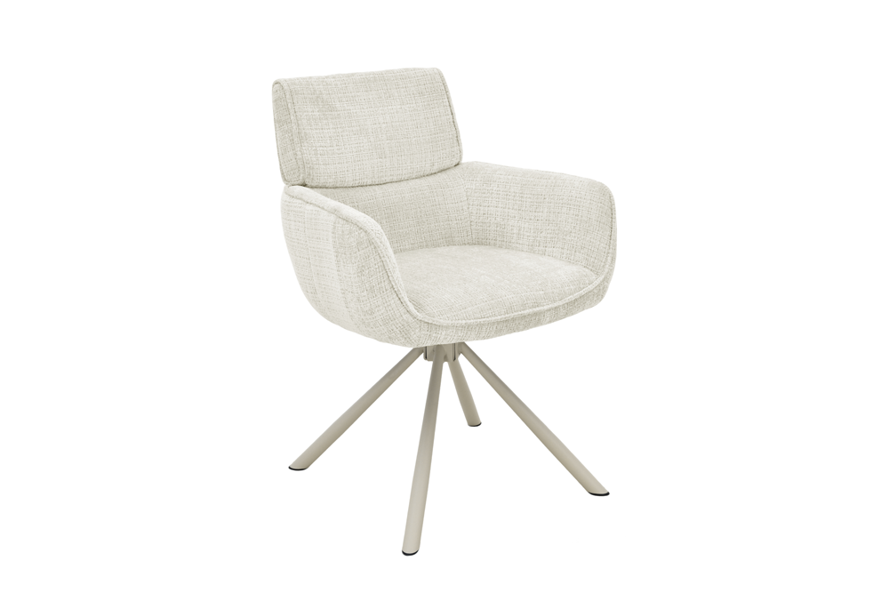 Swivel chair UNIQUE 180° auto-return w/ armrests chenille fabric beige champagne