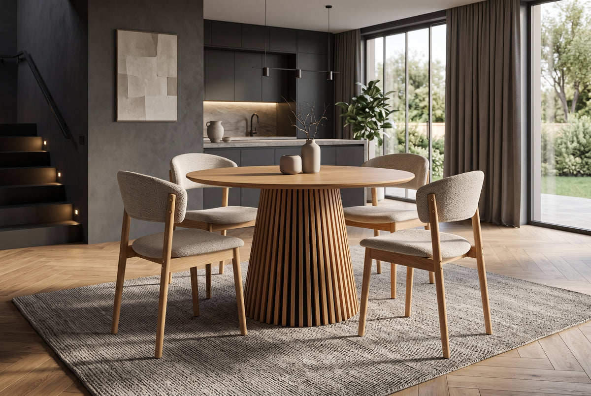 Dining table VALHALLA WOOD Ø 120cm round oak wood veneered natural
