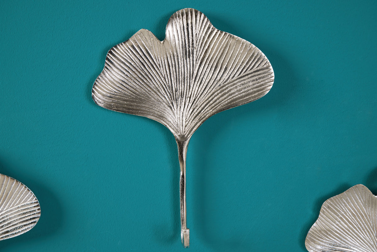 Wall decoration coat hook GINKGO set of 3 silver