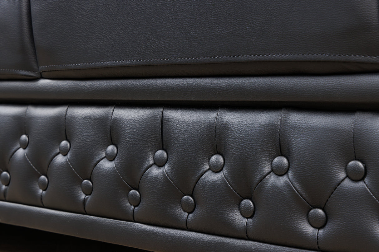 Sofa CHESTERFIELD 205cm 3-Sitzer Kunstleder Antik-Look schwarz