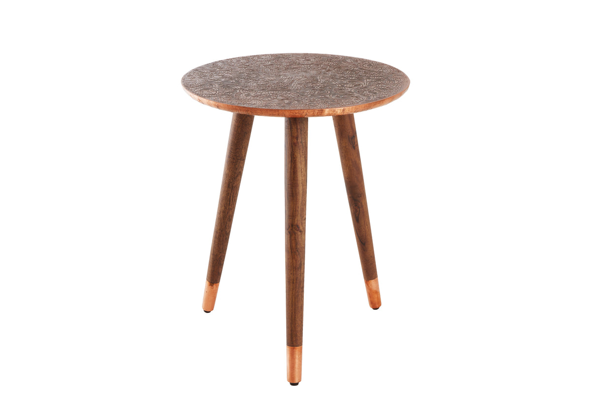 Side table ALCASAR 50cm mango wood and coated metal antique copper