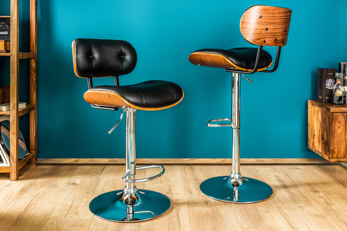 Bar stool CLASSICO 95-115cm artificial leather and walnut veneer rotatable