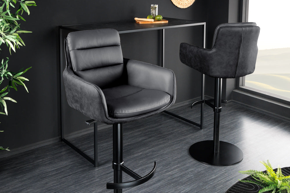 Bar stool BIG GEORGE w/ armrests microfibre leather anthracite rotatable height adjustable