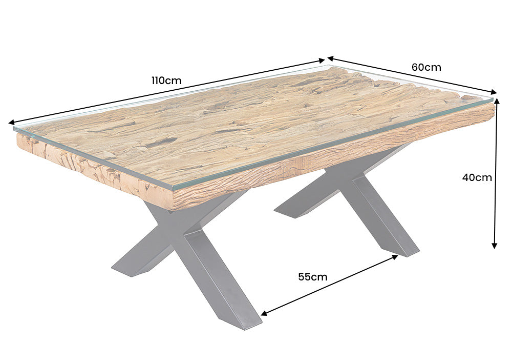 Couchtisch BARRACUDA 110cm recyceltes Teakholz ohne Glasplatte