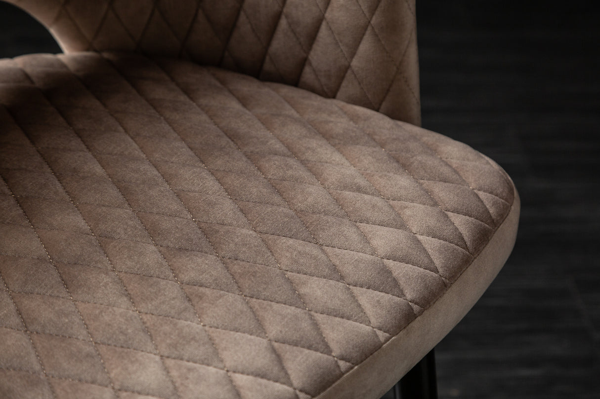 Chair PARIS w/ armrests velvet with decorative quilting light greige