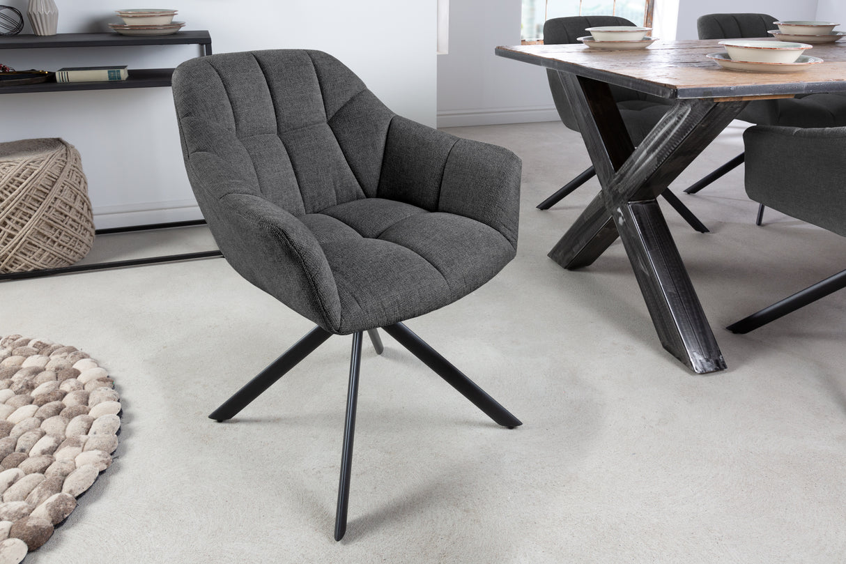 Swivel chair PAPILLON rotatable 180° w/ armrests textured fabric anthracite