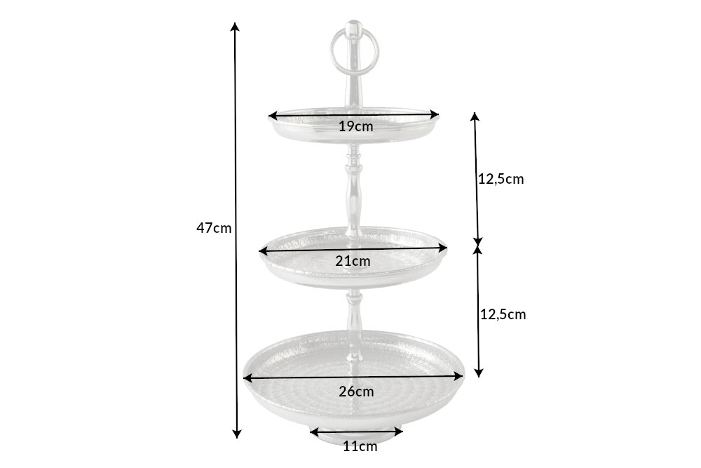 Etagere ORIENT 50cm 3 trays with hammer stroke effect silver