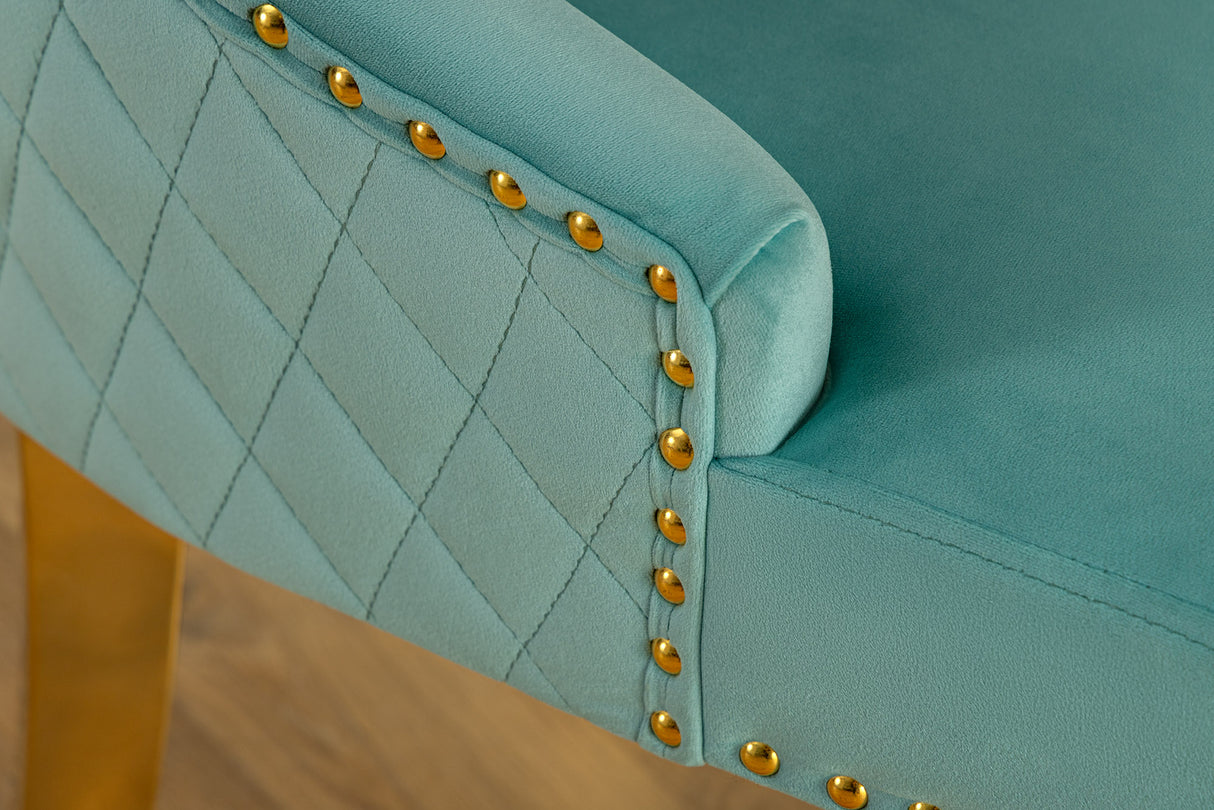 Chair CASTLE DELUXE w/ lion´s head handle velvet blue golden legs in baroque style