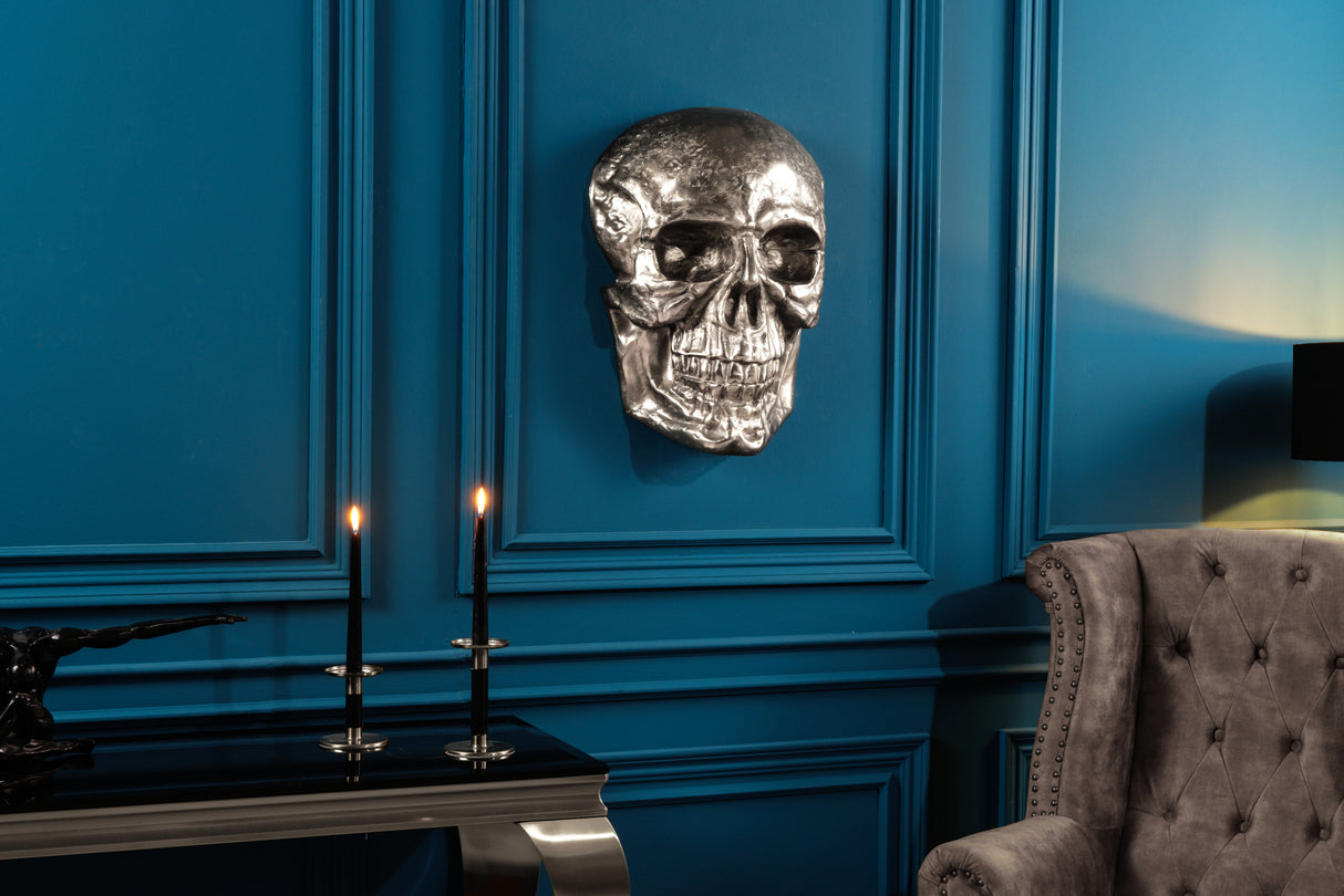 Wall decoration sculpture SKULL 40cm silver aluminium