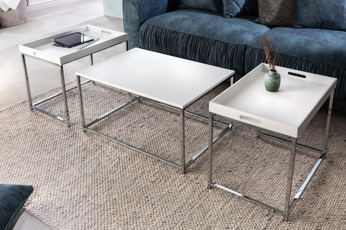 Coffee table ELEMENTS set of 3 with removable trays white