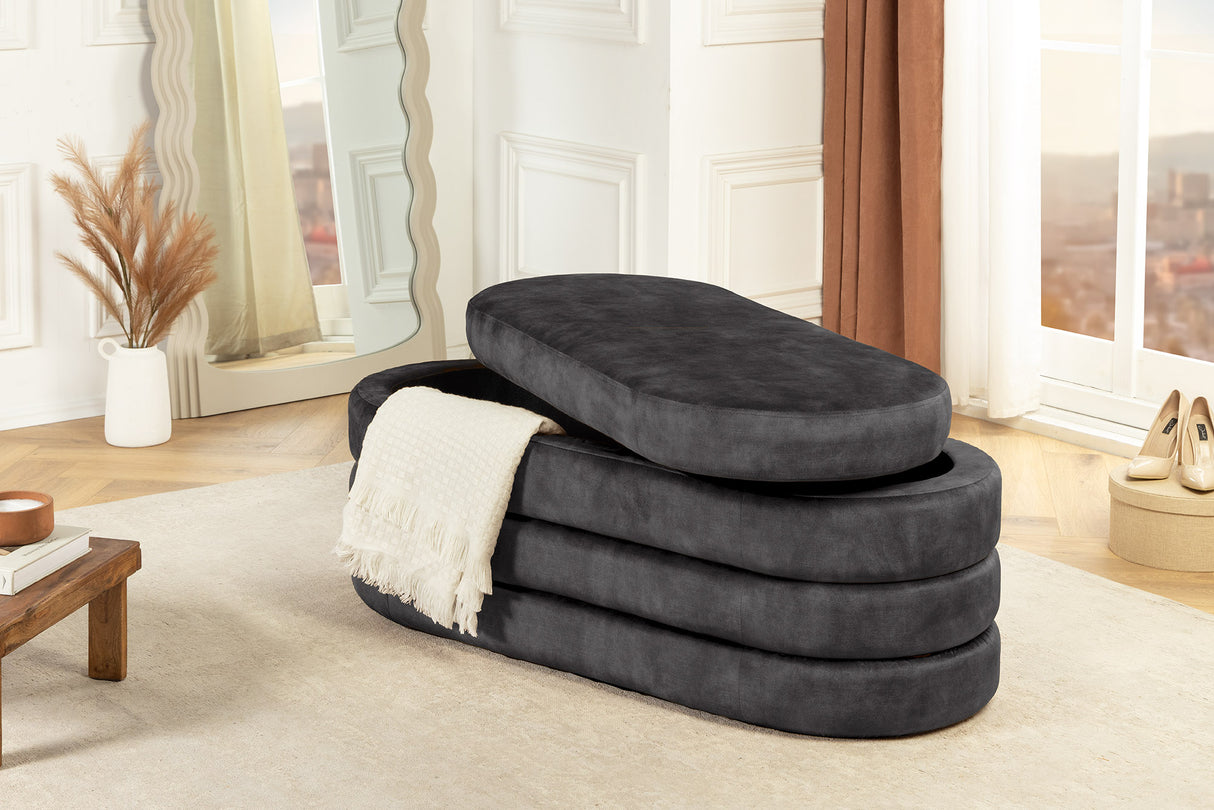 Bench chest VOQUE 115cm velvet grey w/ storage space bench seat