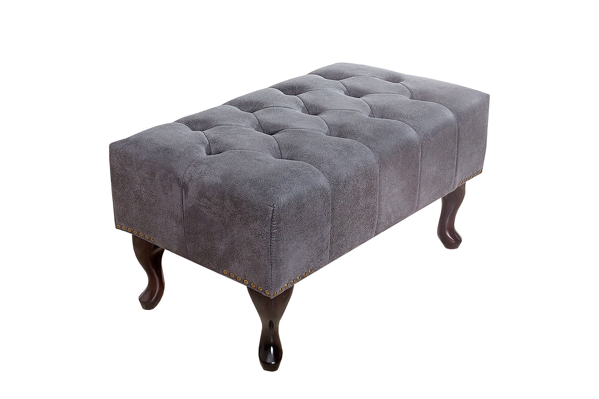 Fußhocker CHESTERFIELD Antik-Look Microfaser grau