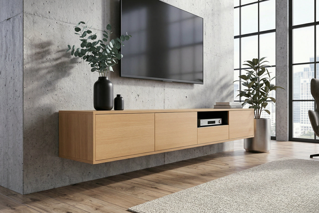 TV-Board LOFT 200 cm hängend natur schwarz