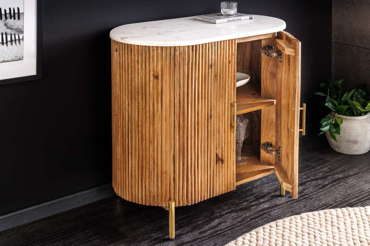 Sideboard TRES CHIC 70cm mango wood natural w/ white marble top and golden handles