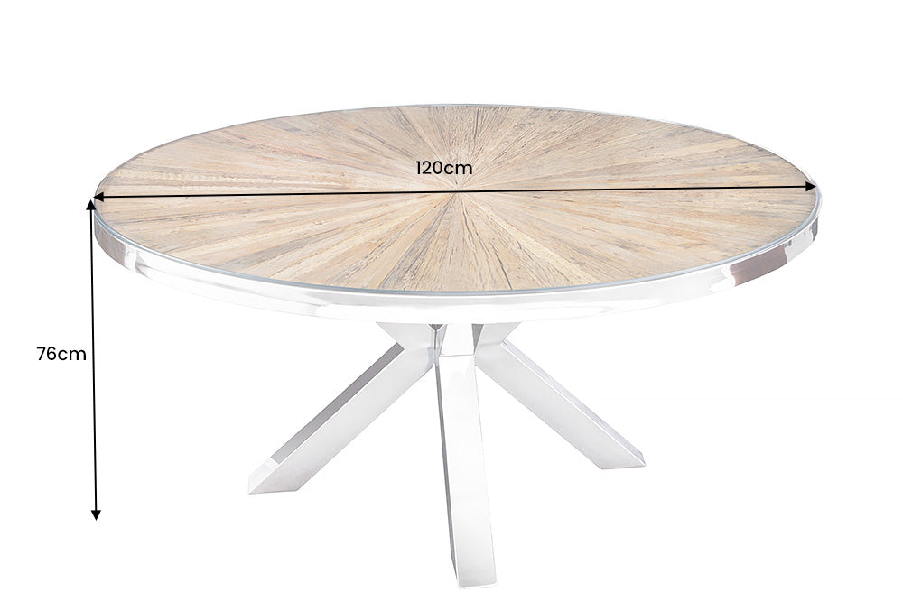 Esstisch BARRACUDA Ø 120cm rund Teakholz mit Glasplatte
