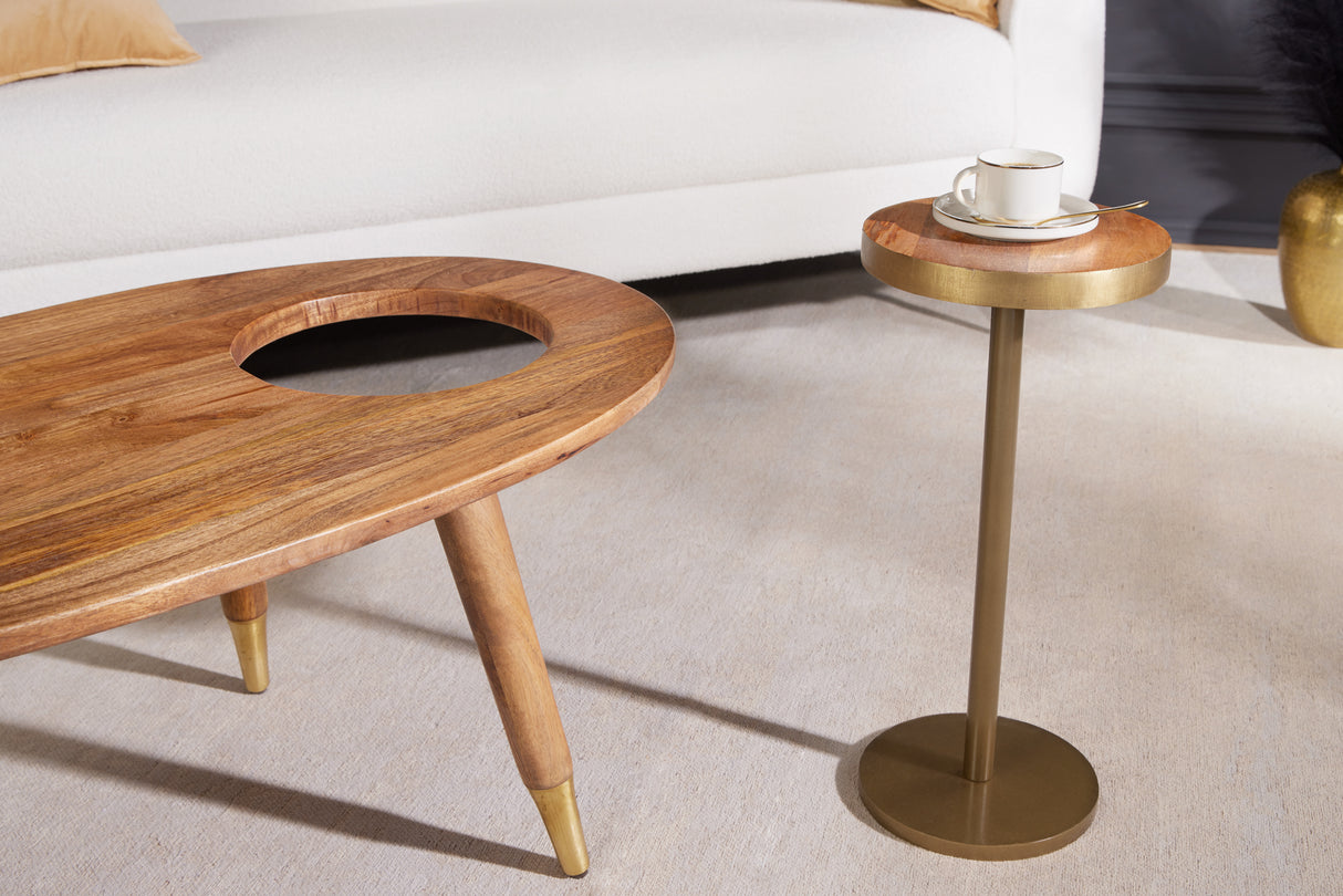 Couchtisch GATSBY 110cm Retro-Stil Mangoholz braun golden