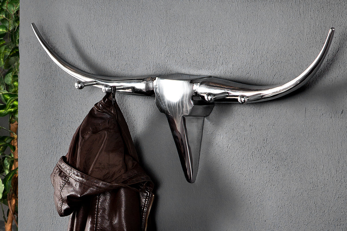 Wall Decoration coatrack BULL 100cm aluminium silver