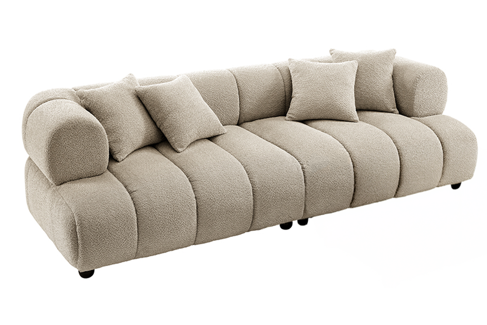 Sofa ADLON 255cm 3-Sitzer XXL abgerundete Armlehnen Bouclé champagner greige