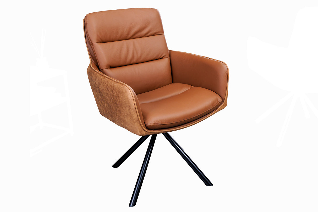 Drehstuhl BIG GEORGE 360° mit Armlehnen Echtleder und Mikrofaser cognac