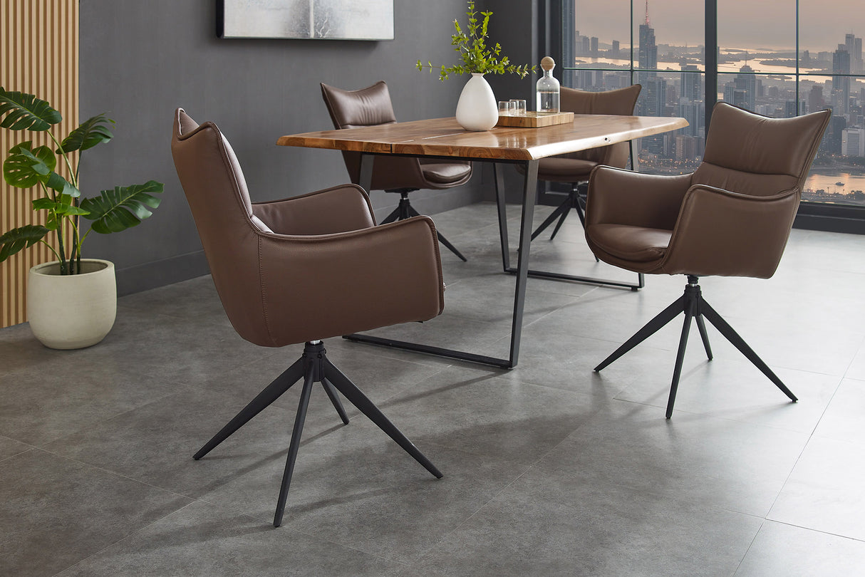 Drehstuhl VOGUE 360° mit Armlehnen Kunstleder braun mit Metallgestell schwarz