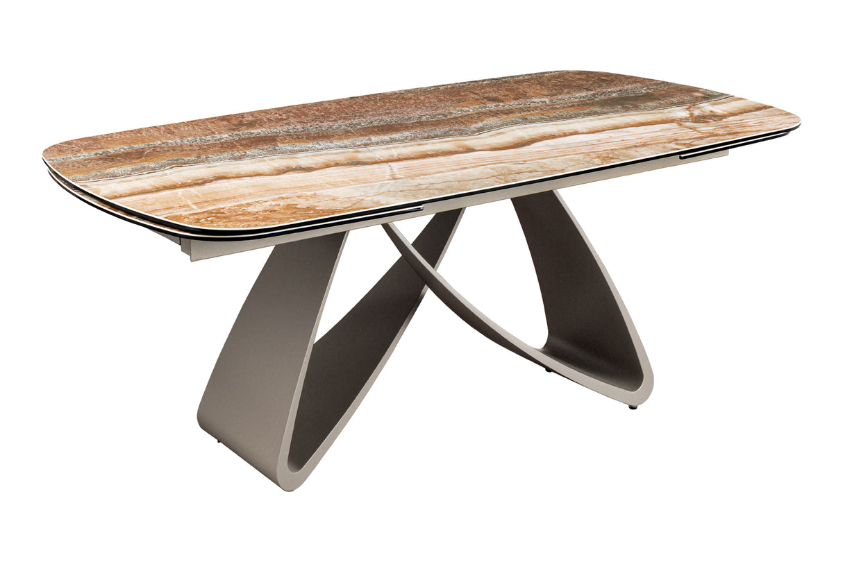 Dining table INFINITY 180-220-260cm boat-shaped extendable spanish onyx ceramic rust brown