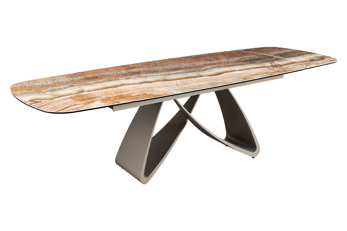Dining table INFINITY 180-220-260cm boat-shaped extendable spanish onyx ceramic rust brown