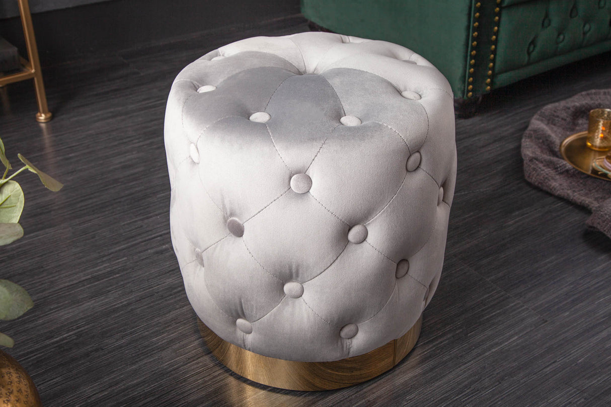 Hocker MODERN BAROCK 35cm Samt grau gold
